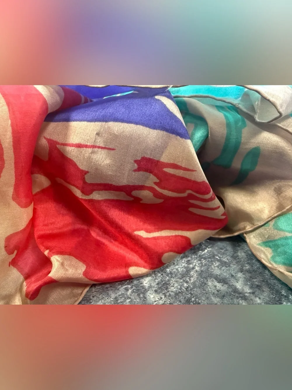 Vintage 1980s Abstract Art Square Scarf - Teal Magenta & Blue Colorblock